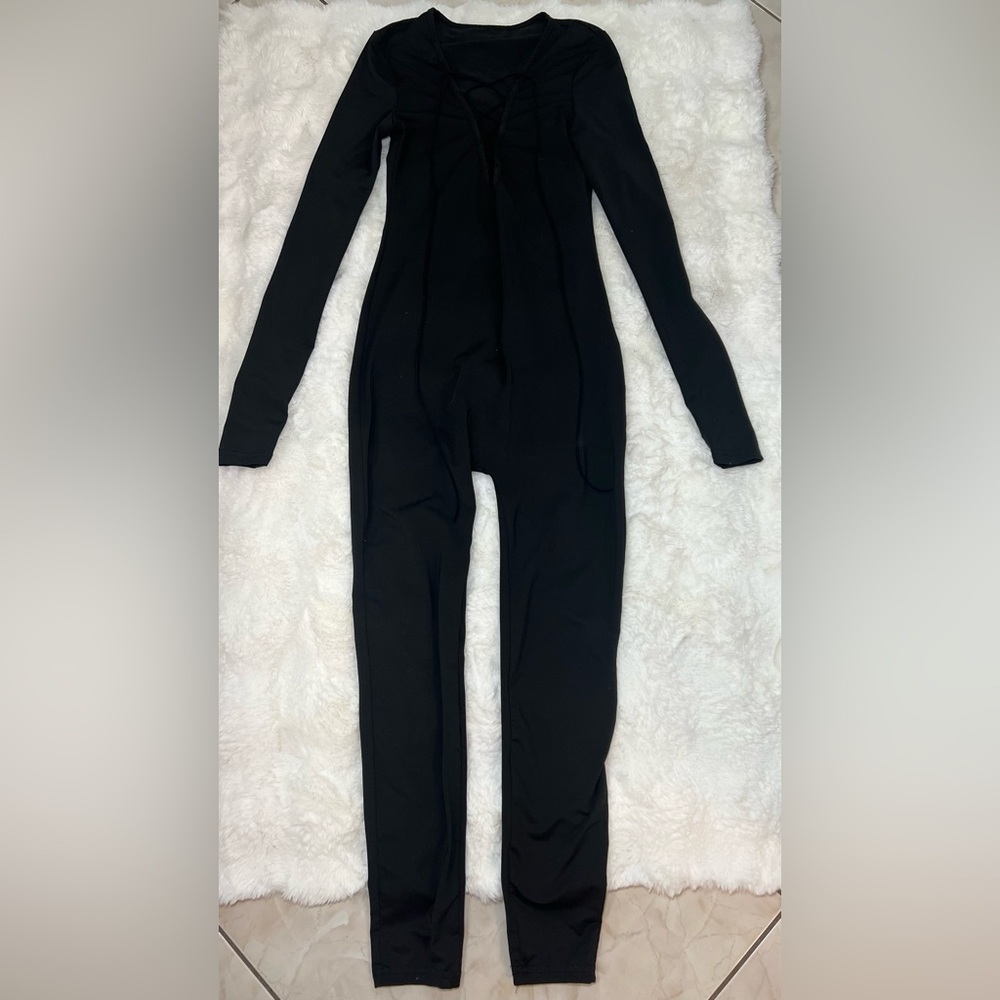 Womens Black One Piece front cutout jumpsuit
